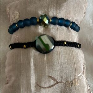 Chic Blue and Black Beaded Bracelet Duo